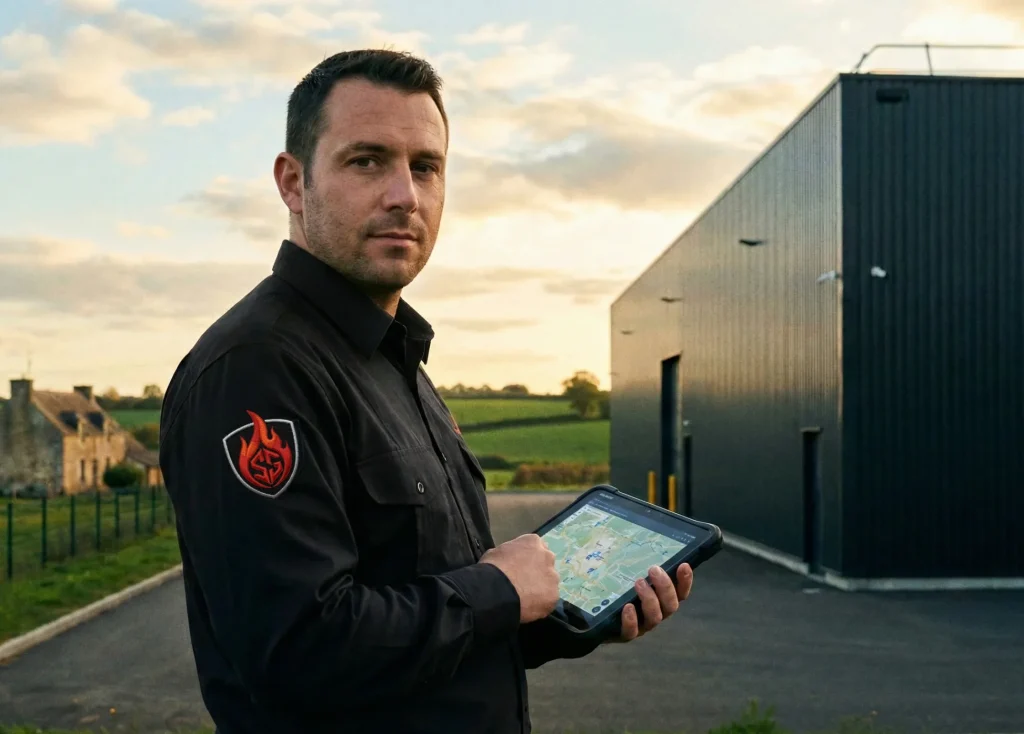 Agent de sécurité Sigmaxis en intervention sur un site industriel en Ille-et-Vilaine (35)