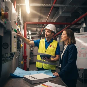 Expert SSIAP 3 réalisant un audit de sécurité incendie sur plan à Rennes