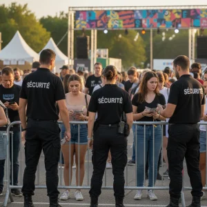 Agent de sécurité événementielle contrôlant l'accès à un festival à Rennes