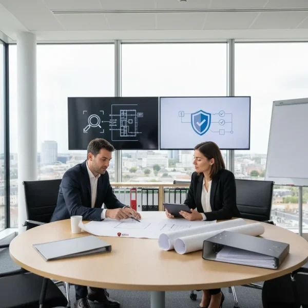 Audit et conseil en sécurité incendie à Rennes (35) : analyse de plans, rédaction de notices et assistance pour les commissions de sécurité.