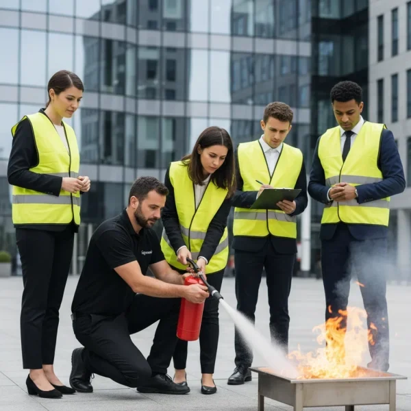 Centre de formation sécurité à Rennes : Formateur montrant l'utilisation d'un extincteur